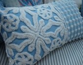 Chenille Pillow 12x20 Vintage Bedspread Fabric French Blue Cottage Shabby Chic