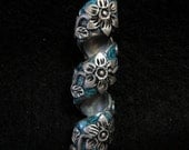 Dread Bead Silver Flowers on Faux Turquoise Coil You Choose Hole Size