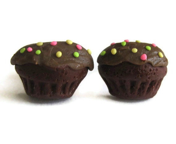 Chocolate Cupcake Earrings, Nickel Free Studs