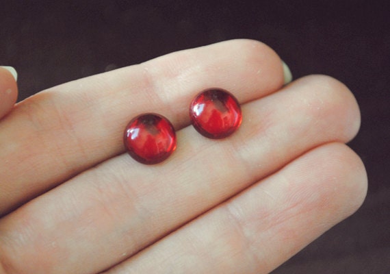 ruby red dew drop earrings by yeahhello