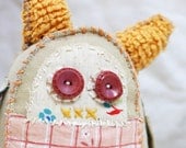Sonnet - a primitive softie vintage fabric keepsake - buttercup yellow and one of a kind soft sculpture rag doll
