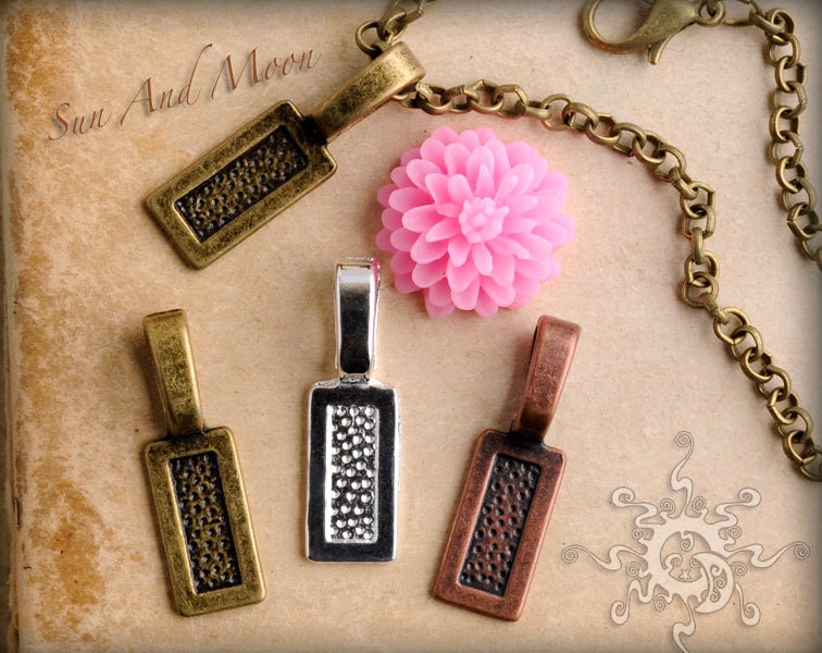 100 Sun And Moon MEDIUM Vintage Rectangle Bails - Mix And Match Glue On Pendant Bails for Jewelry