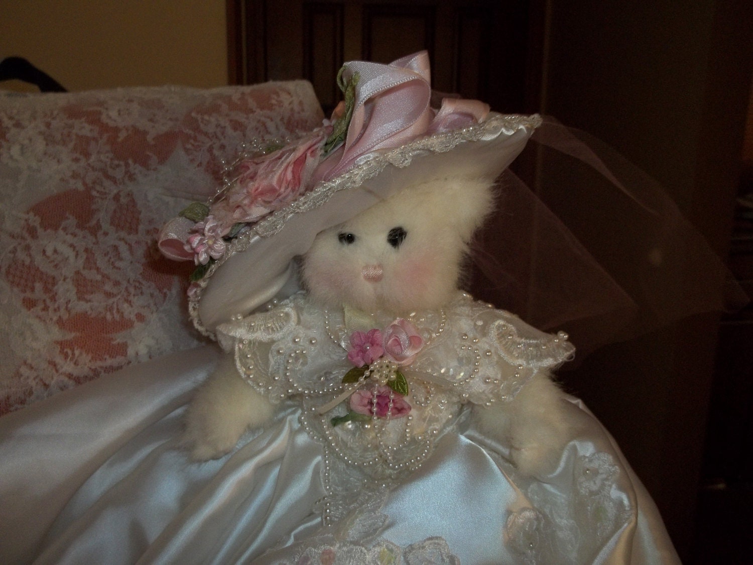 Victorian Style Teddy Bear, Kitty or Bunny with Hat, made to order, samples only