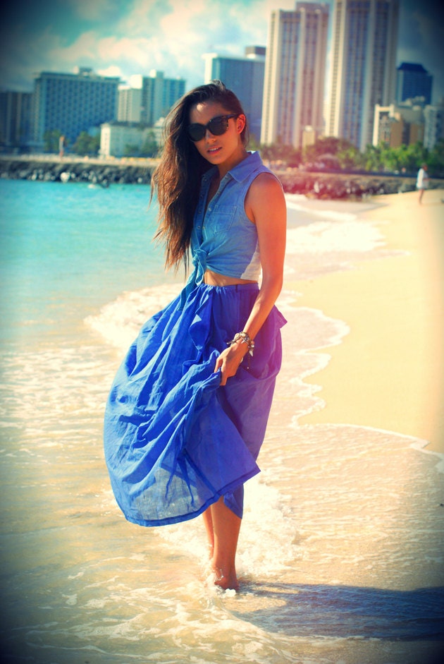 Sky Blue Origami Maxi Skirt - Asymmetric Skirt, Long Skirt - S