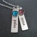 Two Personalized Tags with Birthstone Crystals - Hand Stamped Necklace - Mother's Jewelry