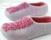 Grey/ pink felted wool slippers Emily, Size Us 10 available-  READY TO SHIP