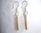 hammered metal rutilated quartz drop earrings with chain accent