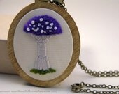The Midwinter Toadstool Pendant - Miniature Stumpwork Embroidery and Birch Wood...MADE TO ORDER