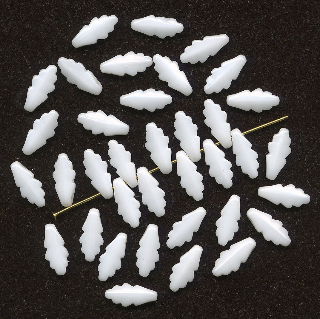 Vintage White Leaf Beads 13mm Scalloped Edge & Top Hole