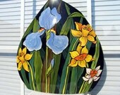 Unique Handpainted Ceramic Triangle Vase Spring Flowers Tulips Daffodils Iris