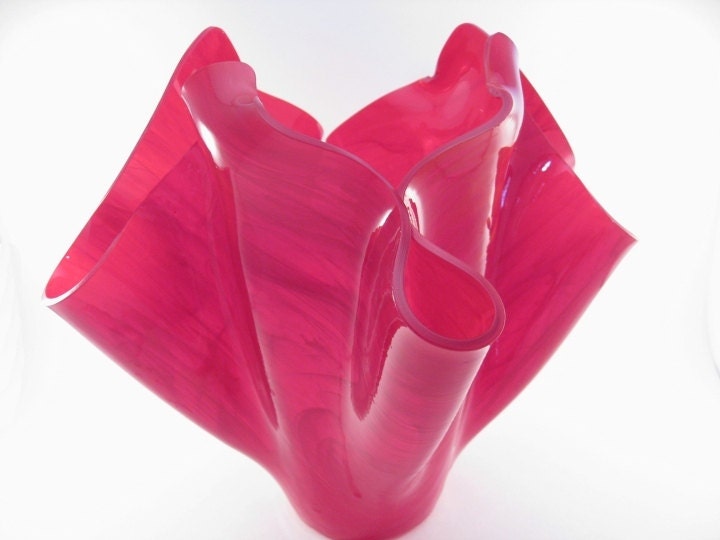 Red Holiday Handkerchief Vase Glass Kiln Formed