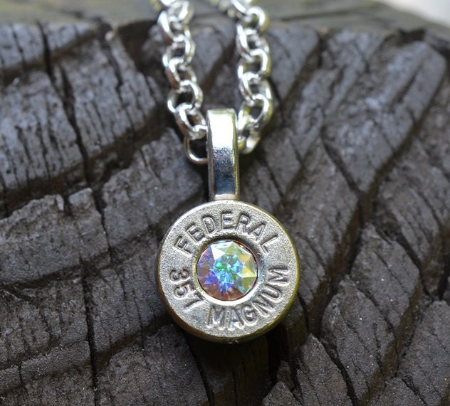 Bullet necklace..... Silver Federal .357 magnum pendant necklace with Swarovski crystal