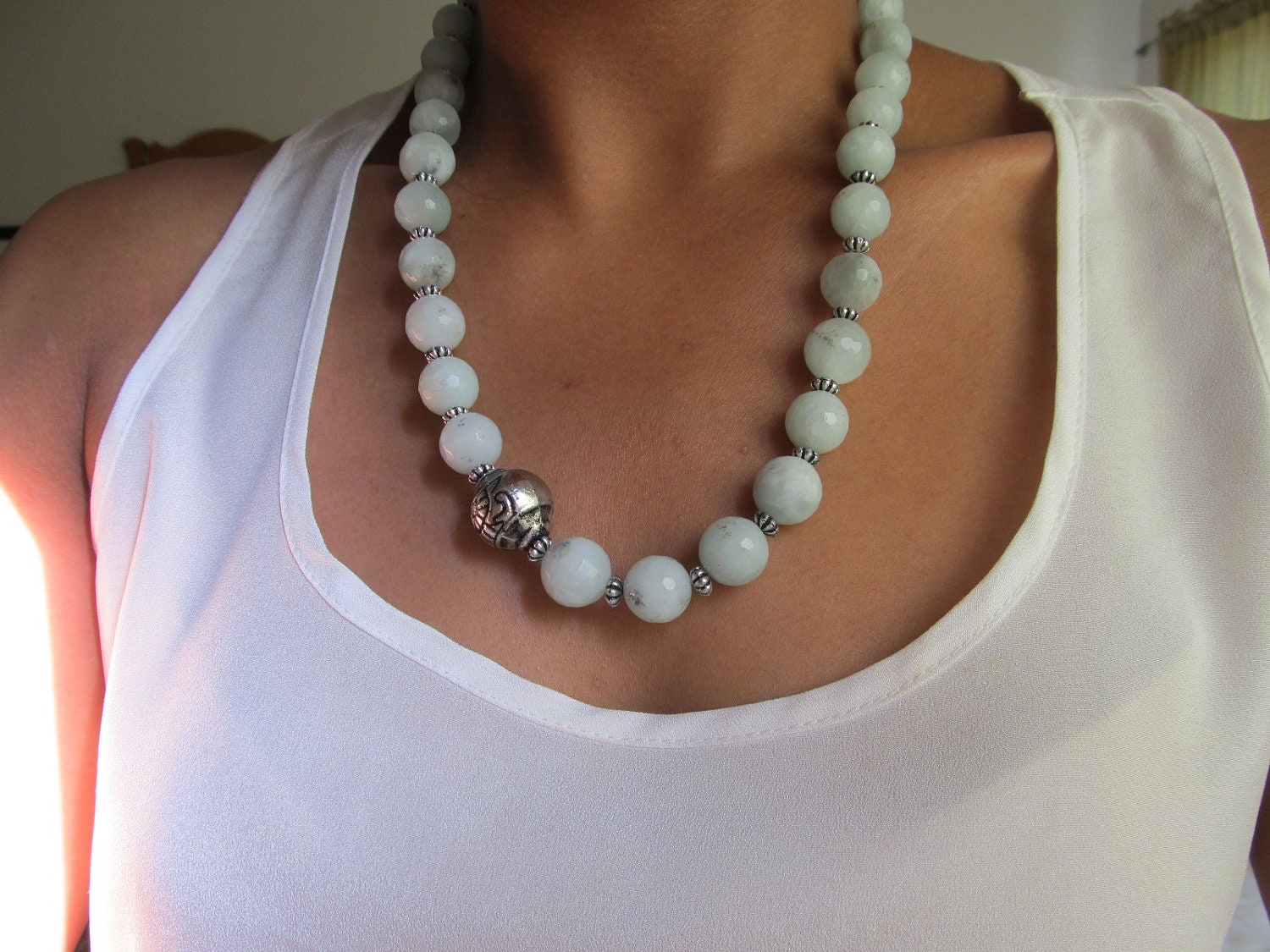 Pale blue beaded necklace