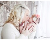 Newborn Headband,Baby Girls headbands,Shabby flower headbands,Tan,coral headbands,Triple flower,baby photo prop