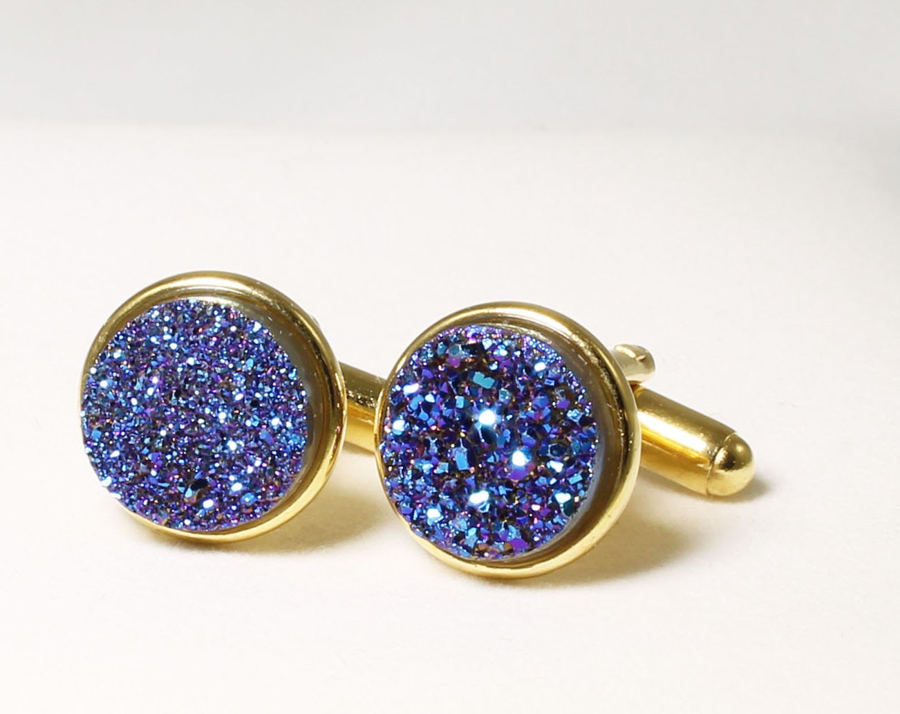 Blue Druzy Cuff Link Gold
