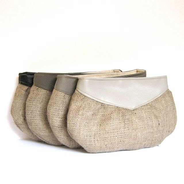 bridesmaid clutch set // grayscale ombre - gray and black vegan leather - rustic burlap // set of 4 // bridal clutch purse - casual wedding