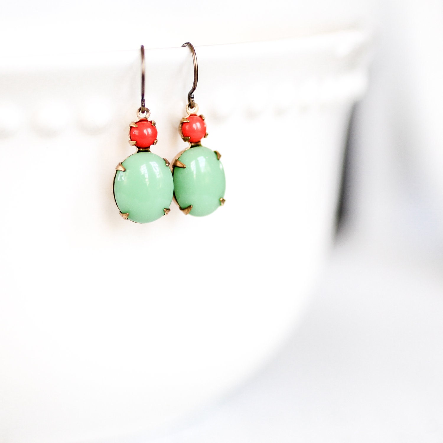 Vintage Drop Earrings in Jadite & Tangerine