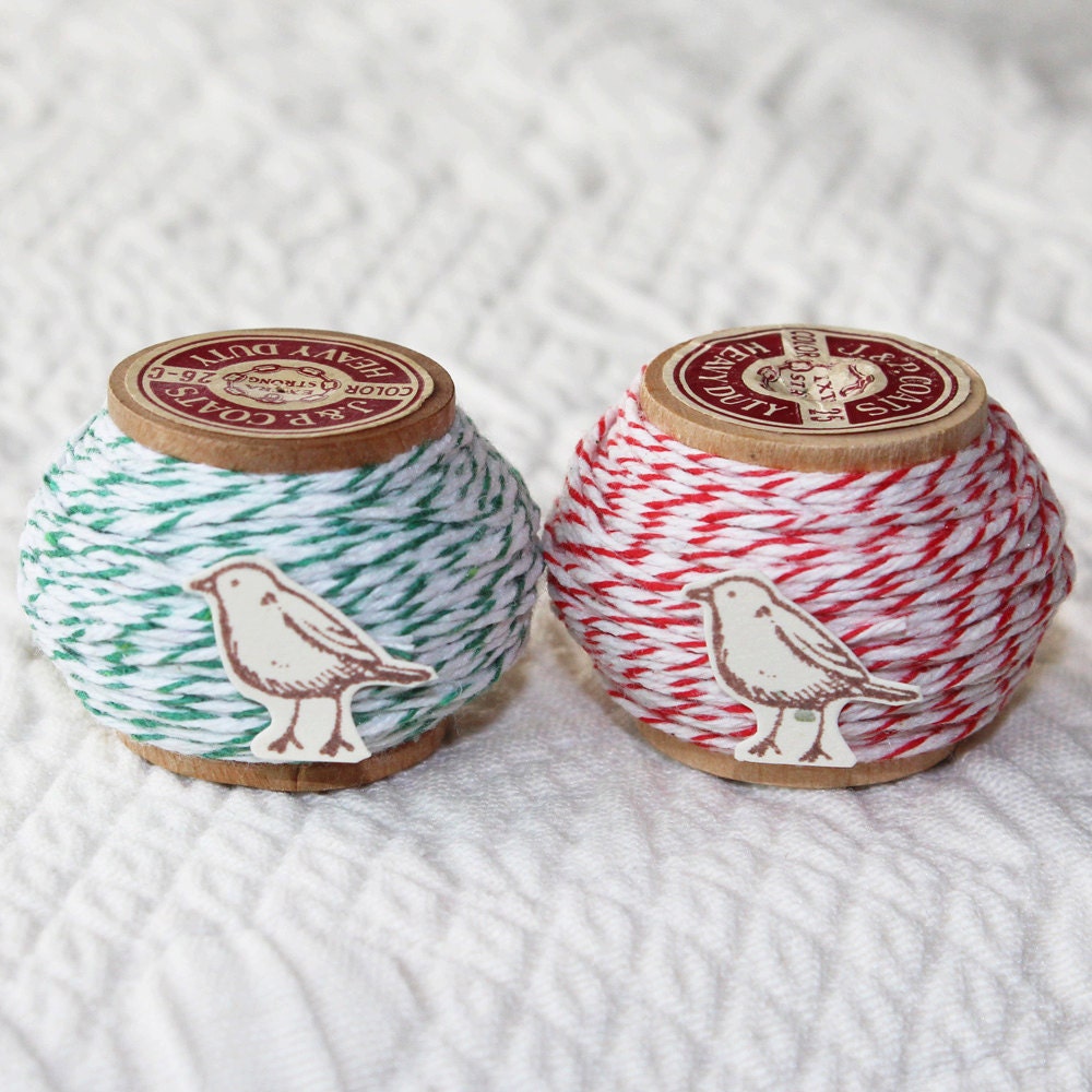 Bakers Twine Christmas Sampler, 40 Yards on Vintage Spools, 4 ply,  Red, Spring Green