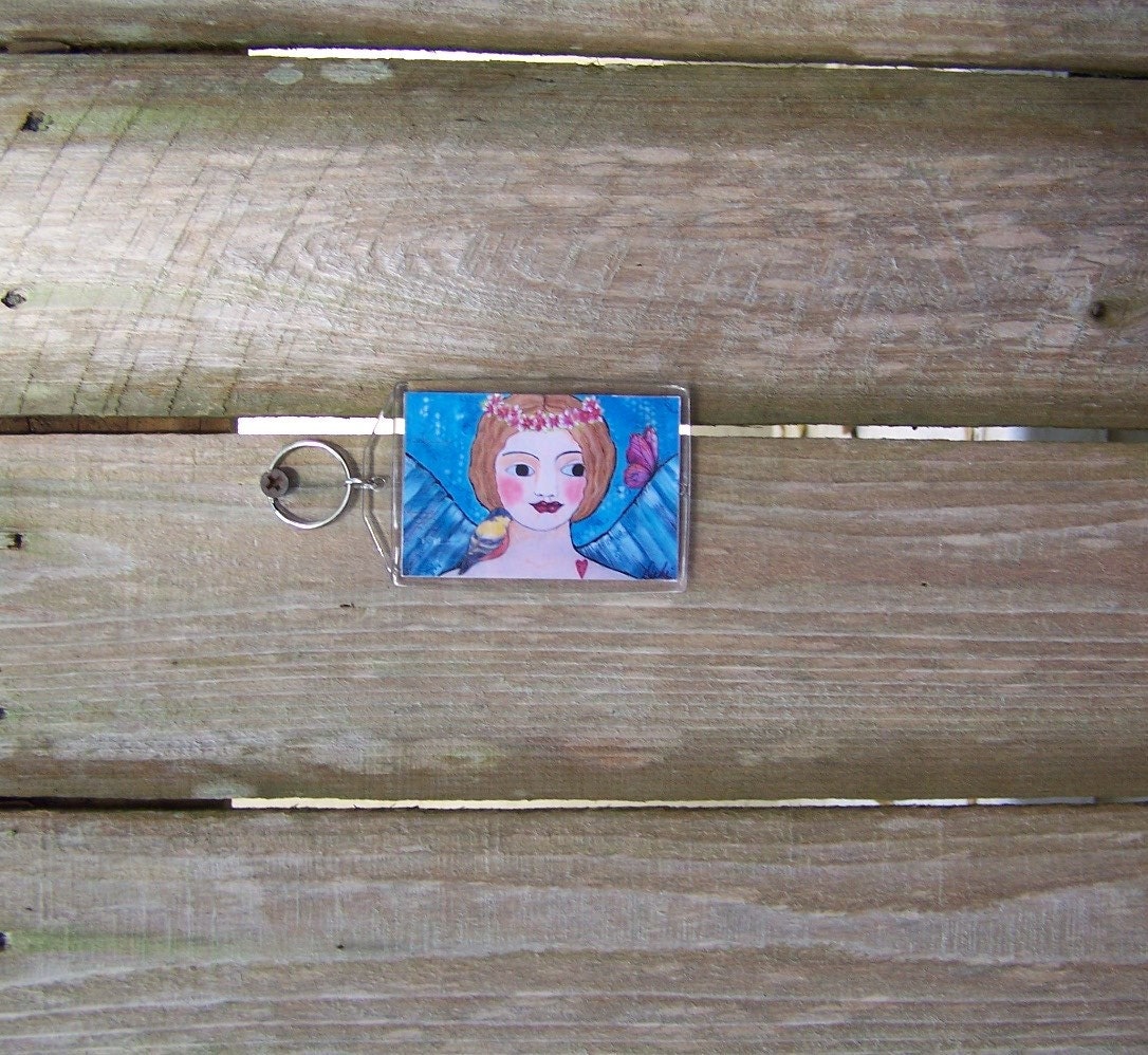 Folk Art Angel Inspirational Acrylic Keychain Large