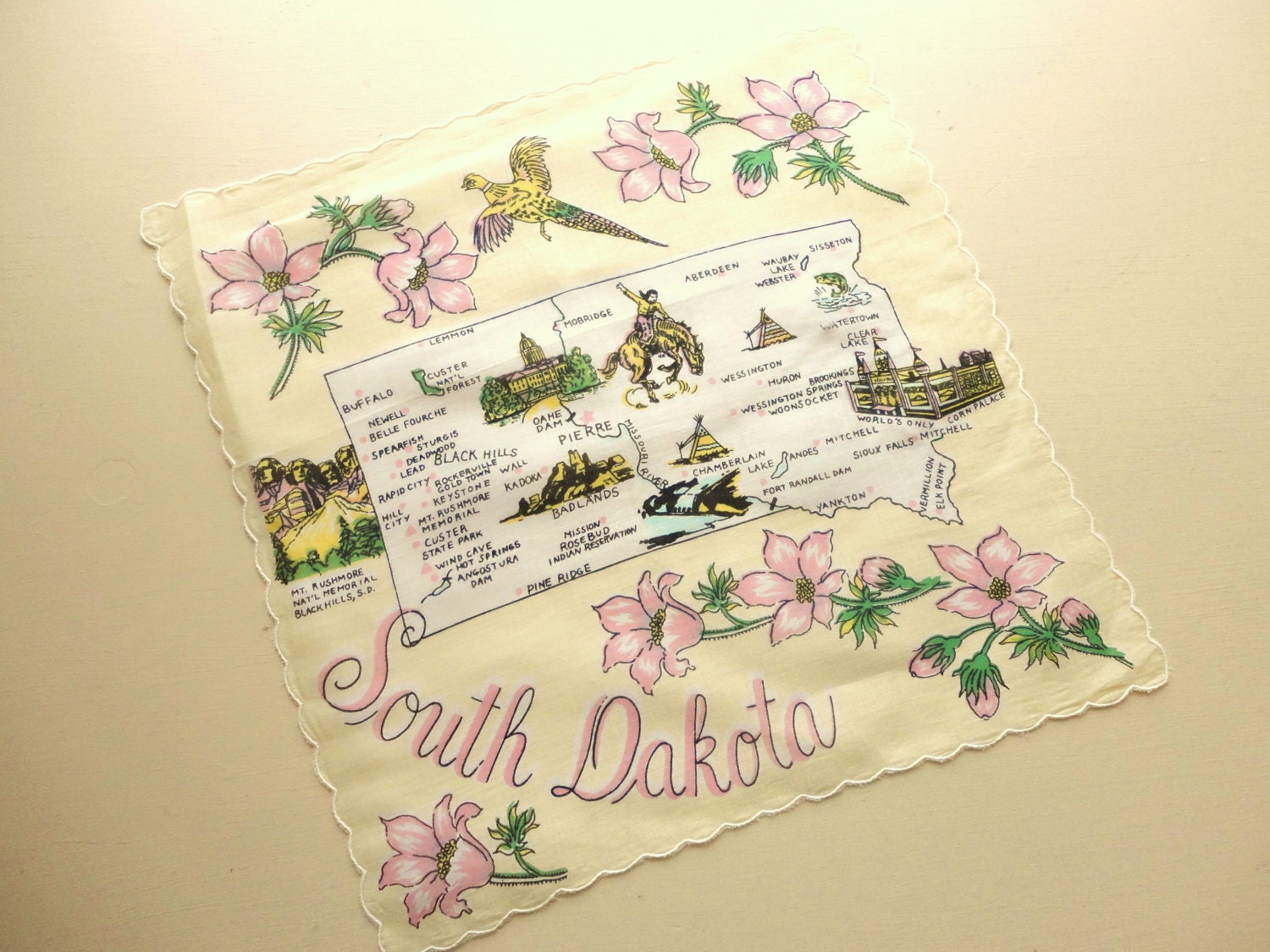 vintage south dakota novelty souvenir hanky