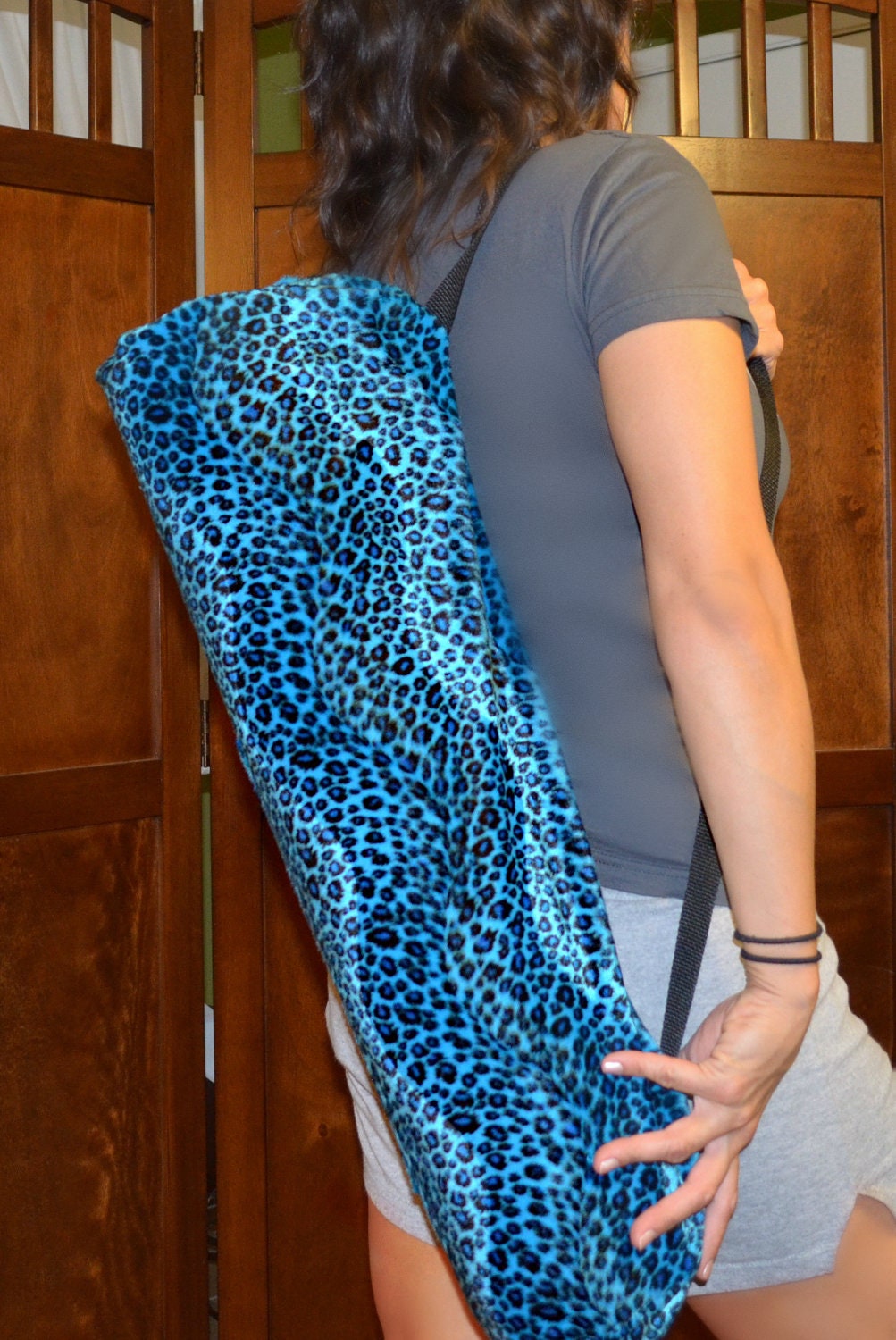 Blue Leopard Print Yoga Mat Bag
