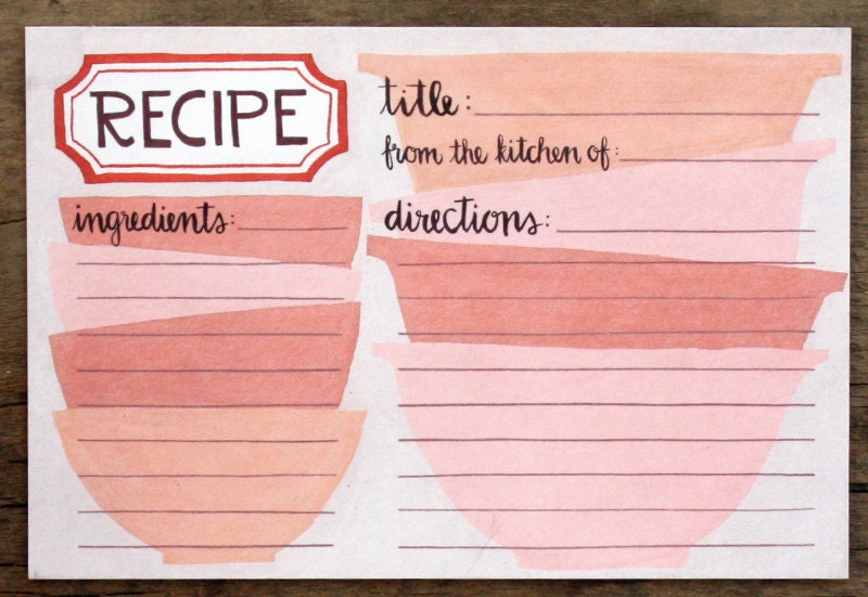 Pink Mixing Bowls Recipe Cards Set of 15
