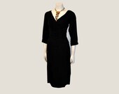 50s dress / Vintage 1950's Ceil Chapman Black Draped Silk Jersey Cocktail Wiggle Dress