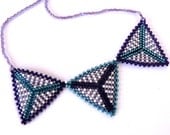 Bead Woven Triangles Beadwork Necklace Geometric Multicolor Beaded Jewelry Teal And Purple Triangle Modern Banner