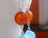 Happy orange carnelian and aqua chalcedony earrings