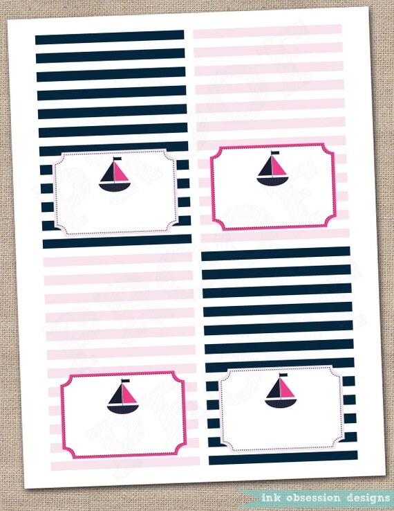 Printable Buffet Card Labels Pink Girls Nautical Sailboat Design Instant Download Il_570xn