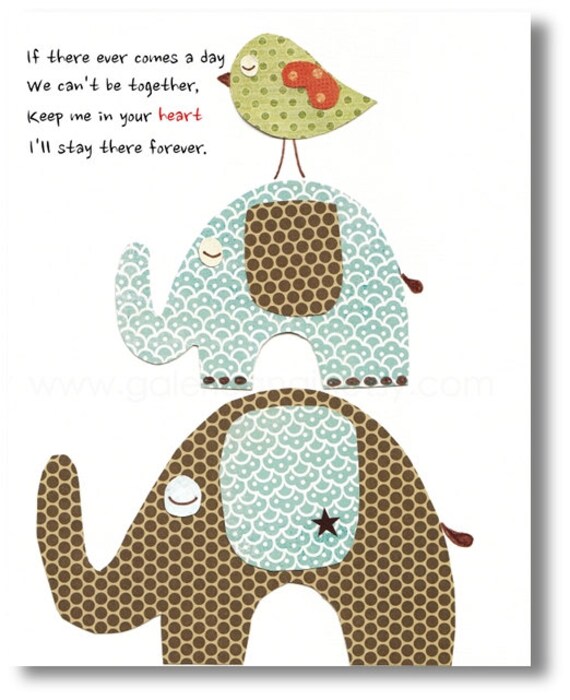 Nursery art print, nursery decor, baby nursery print, kids art, kids room decor, elephant, Keep me in your heart, Winnie The Pooh 8x10