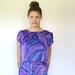 vintage 1970s dress. Med. Purple swirl disco daydress. Blouson belted day dress. Retro abstract / the SODA DATE dress