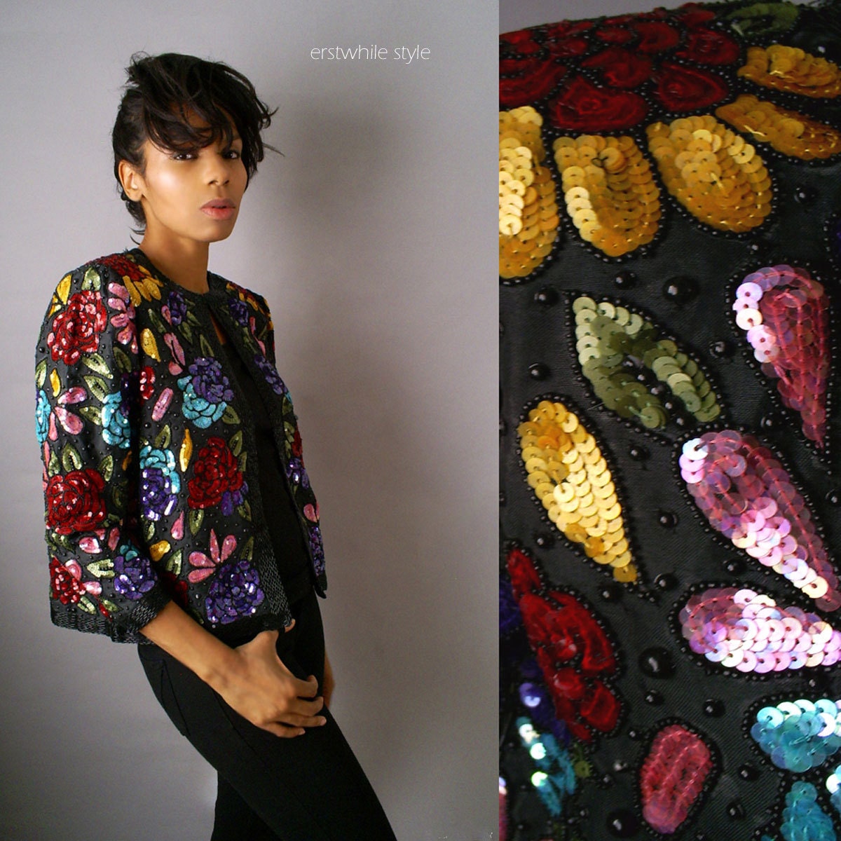1980s Sequin Floral Trophy Blazer SM MED