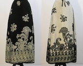 70s Skirt Vintage Border Print Gold Black Damask Pattern Wrap Holiday Maxi M Reversable SALE