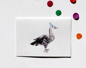Party Animal - Goose with Party Hat - Watercolour, Pen and Ink illustrated blank A5 Card with Envelope