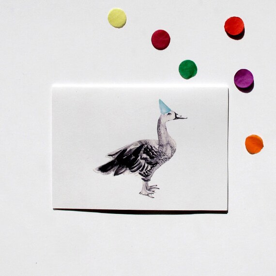Party Animal - Goose with Party Hat - Watercolour, Pen and Ink illustrated blank A5 Card with Envelope
