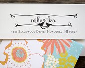 Wooden Handle Rubber Stamp - calligraphy and flowers - cute wedding or housewarming gift - a3003