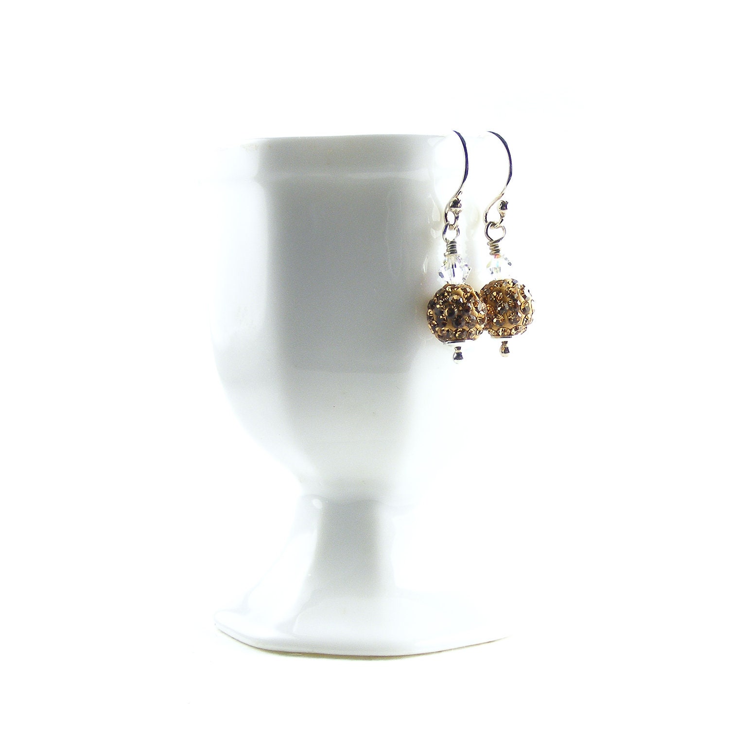Gold Disco Ball Earrings, Handcrafted Swarovski Crystal & Sterling Silver Earrings, Gold Rhinestone Drop Earrings