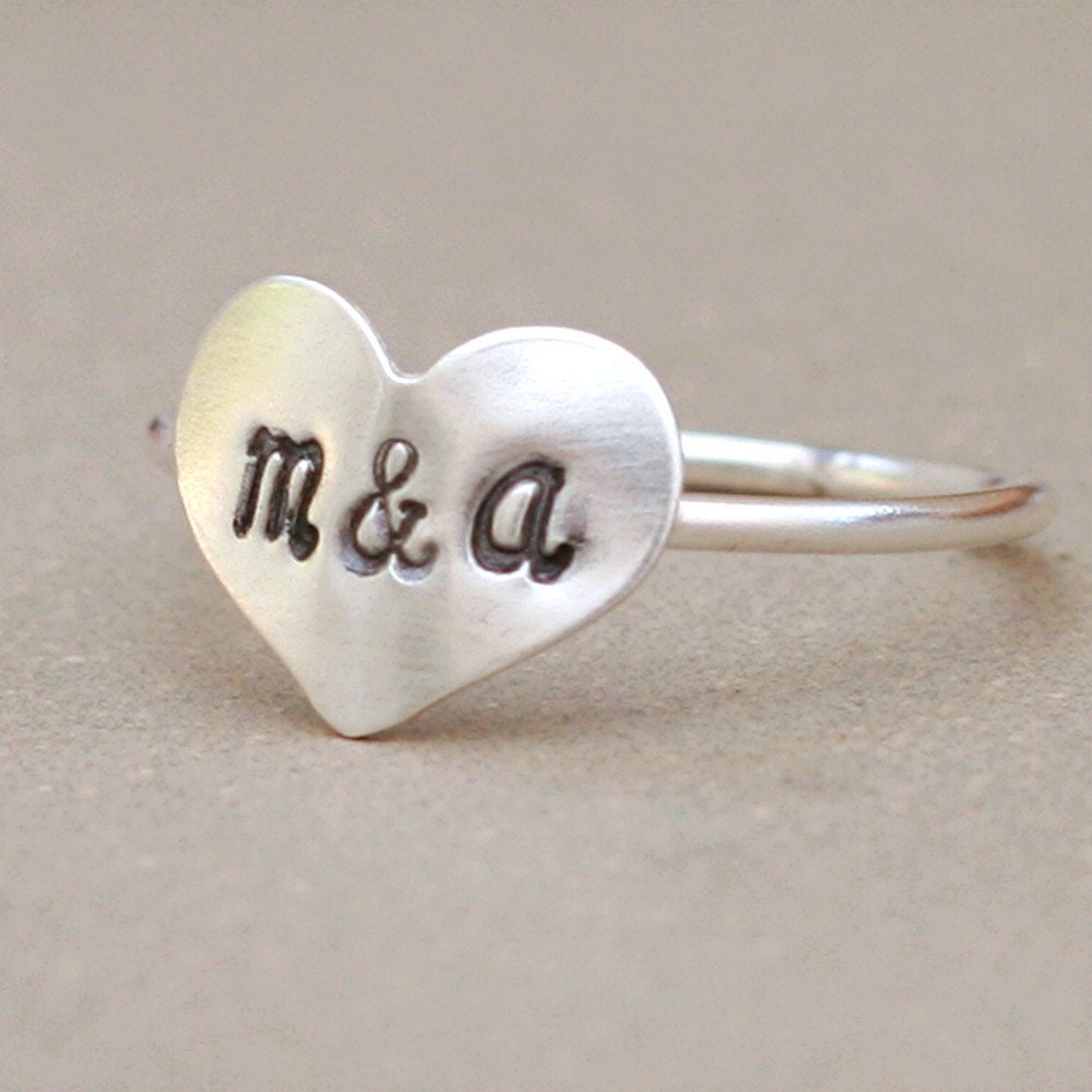 heart ring with initials. initial ring. sterling silver. friendship and love. best friend ring. sisters gift. two letters of your choice.