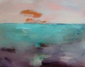 Orange and Purple Landscape, Original oil painting on paper, 10 x 11