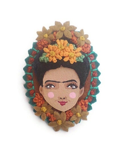 Frida Kahlo Cameo Brooch, Felt Cameo Brooch, Art Brooch, Wearable Art Jewelry