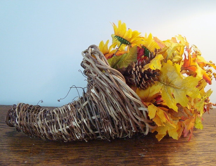 Cornucopia Rustic Handmade Wedding or Holiday Decor Ready To Ship Basket Wisteria