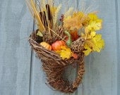 Cornucopia Rustic Handmade Wedding or Holiday Decor Ready To Ship Basket Grapevine Eco Thanksgiving Table