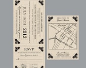 Vintage Antique Edwardian Victorian Train Ticket Rustic Wedding Invitation set and address labels