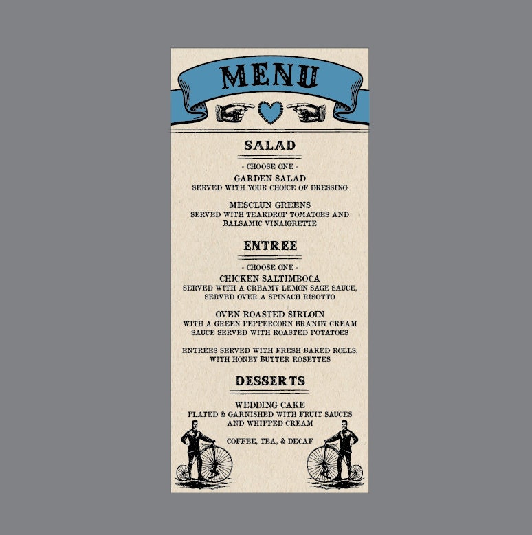 Vintage Antique Victorian Edwardian Banner Wedding Reception Menu
