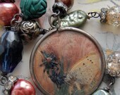 Lepidoptera-Antique victorian moth and dried flower mourning assemblage necklace