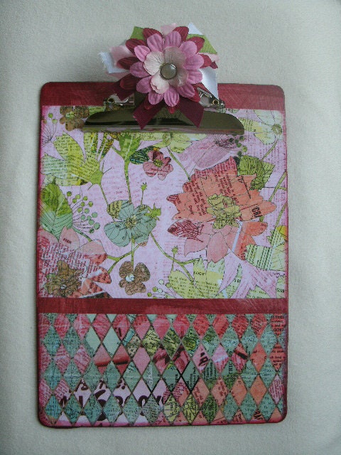 Floral Basic Grey Altered Handmade Clipboard