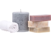 The Pamper Him 4-PIece Organic Soaps and Pillar Candle Gift Set