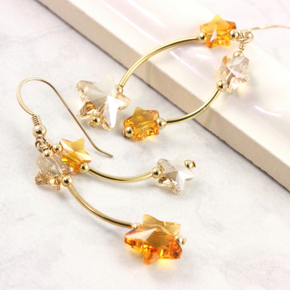 Topaz Shooting Star Earrings Swarovski Crystal Falling Star Jewelry Gold Celestial Fashion