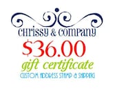 Gift Certificate : Custom Stamp and Shipping